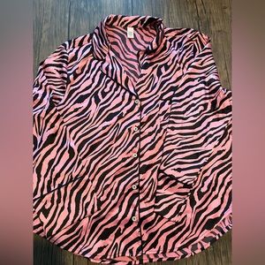 Victoria Secret Pink Zebra Satin Button Up PJ Top Shirt Size: L